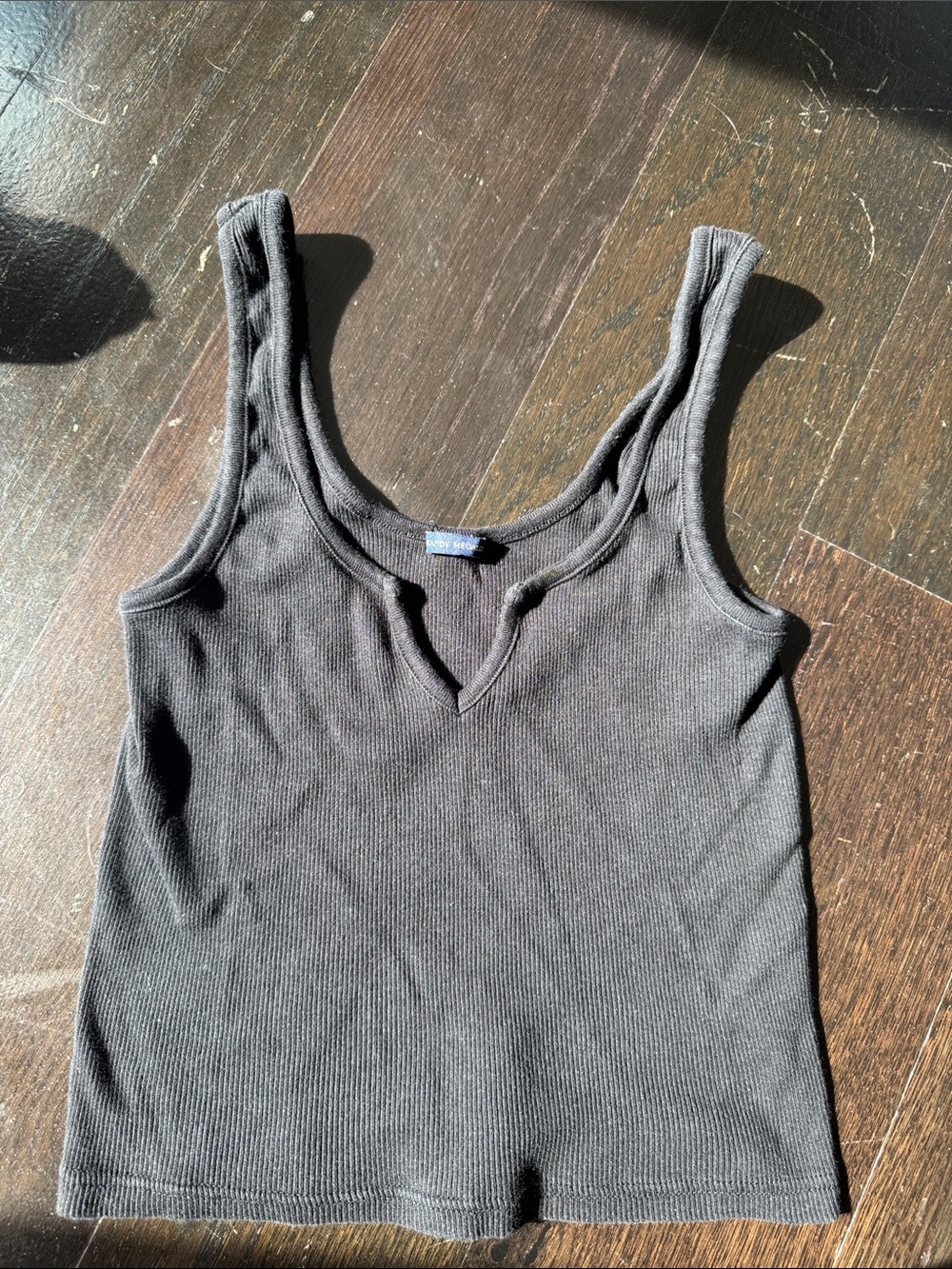 Brandy Melville Black Ribbed Tank with Notch Neck
